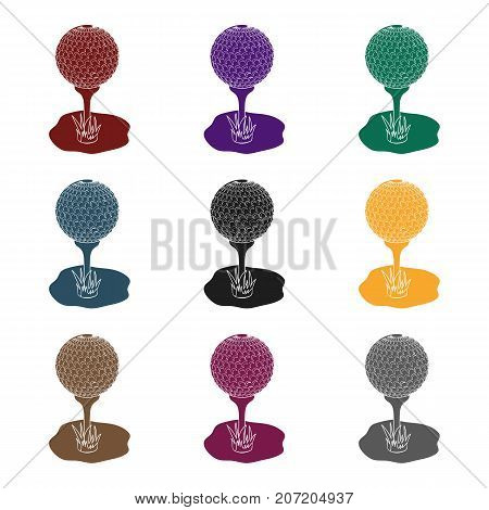 Golf ball on the stand.Golf club single icon in black style vector symbol stock illustration .