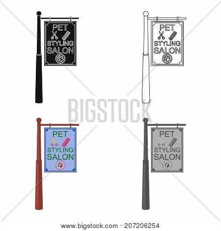 Stylish salon for a pet, a sign on a street post, Pet care single icon in cartoon style vector symbol stock illustration .