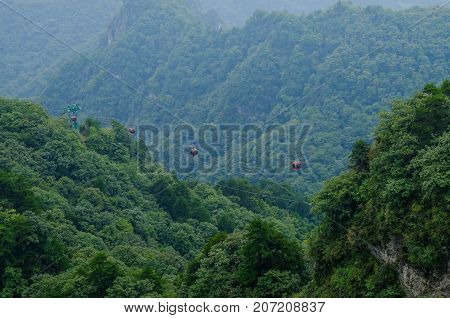 View of Wudang mountain view from the cable car. taken to the top of this hill, That's a Golden temple. Hubei Province, china