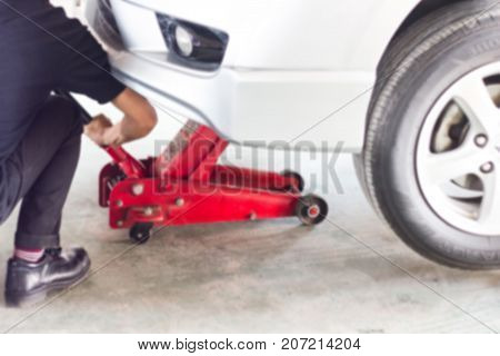 Blurred tool jack lift car for Maintenance of cars