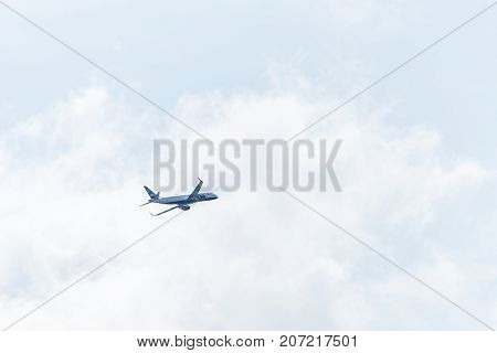 BOSTON USA 06.09.2017 Airline jetblue airplane take off at Logan International Airport Massachusetts, USA cloudy sky