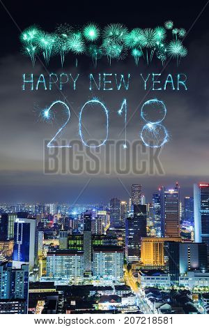 2018 Happy New Year Firework Sparkle With Cityscape Of Singapore City At Night