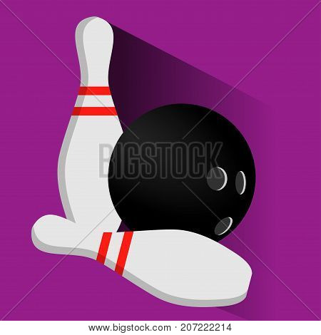 Bowling ball and pin vector set isolated from the background. Icons for a bowling alley or game in a flat style. Symbols active recreation.