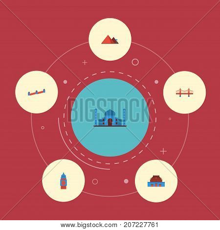 Flat Icons The Forbidden City, London, China And Other Vector Elements