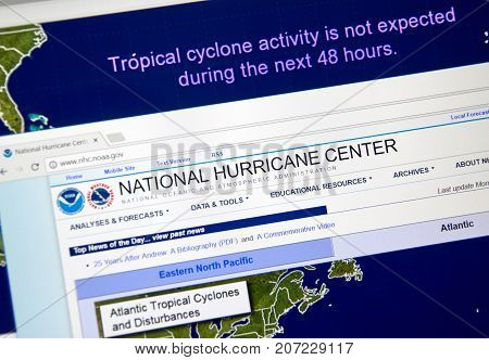 MONTREAL CANADA - OCTOBER 2 2017: Web page of National Hurricane Center. The National Hurricane Center is co-located with the National Weather Service Miami-South Florida Weather Forecast Office