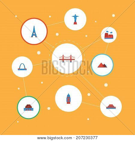 Flat Icons Bridge, London, The Forbidden City And Other Vector Elements