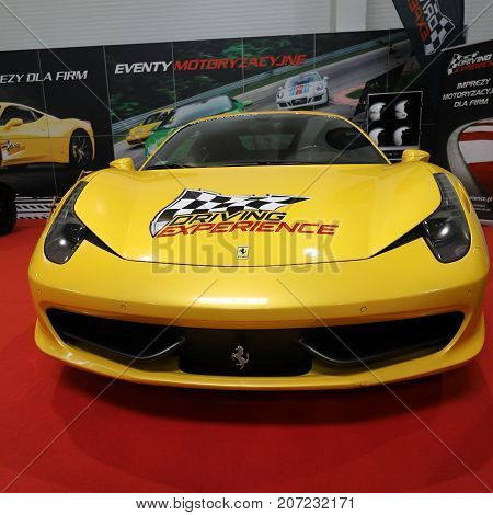 CRACOW POLAND - MAY 20 2017: Ferrari 812 Superfast displayed at MOTO SHOW in Cracow Poland. Exhibitors present most interesting aspects of the automotive industry