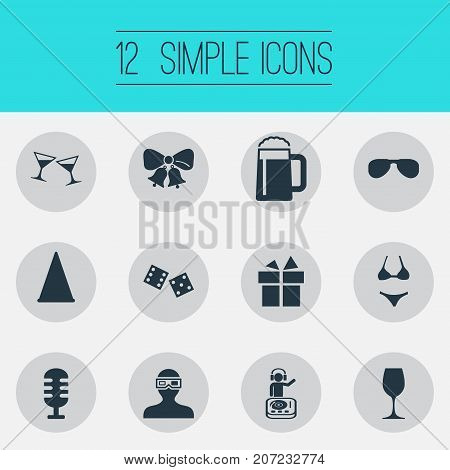 Elements Spectacles, Mic, Dj And Other Synonyms Mug, Glasses And Summer.  Vector Illustration Set Of Simple Banquet Icons.