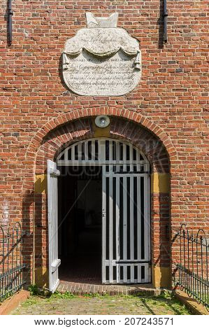 Entrance to the historic church of Garnwerd Netherlands