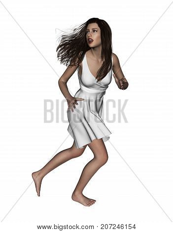 3d illustration of Scared woman running away,Concept and ideas background for book cover or horror movie poster