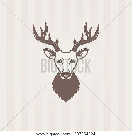 Deer head isolated vector emblem element on striped background