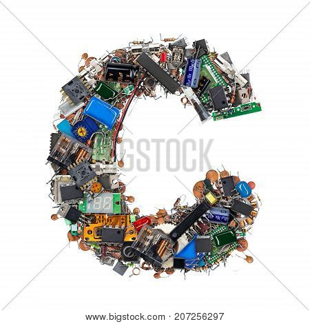 Letter C Made Of Electronic Components