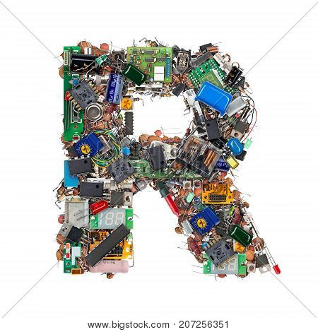 Letter R Made Of Electronic Components