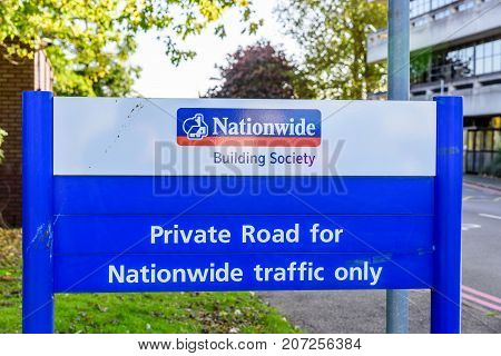 Northampton Uk October 3, 2017: Nationwide Building Society Logo Sign Stand Northampton Industrial E