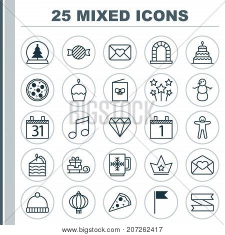 New Icons Set. Collection Of Magic Sphere, Sliced Pizza, Flag Point And Other Elements