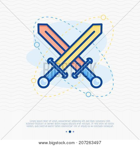 Two crossed swords thin line icon. Cybersport vector illustration, rpg games symbol.