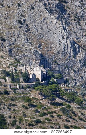 Ruins of abandoned catholic monastery near Murvica Brac Island Croatia