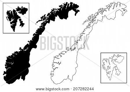Norway map vector illustration , scribble sketch Norway ,
 (Svalbard)