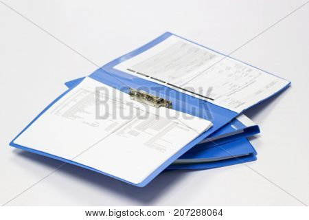 Blurred file folder with documents and documents. retention of contracts. isolated white background
