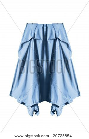 Blue casual draped midi skirt isolated over white