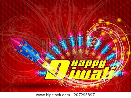 Colorfu Firecracker on Happy Diwali night celebrating holiday of India. Vector illustration