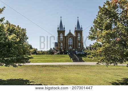 St. Mary's church and the cross in Wilno Ontario Canada sunny day blue sky