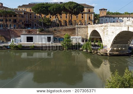 ROME, ITALY - JUNE 22, 2017: Amazing view of Tiber River and Pons Cestius in city of Rome, Italy