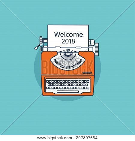 Typewriter in a flat style. Christmas wish list. Letter to Santa. New year. 2017. December holidays.