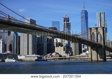 Brooklyn Bridge New York Manhattan Hudson River .