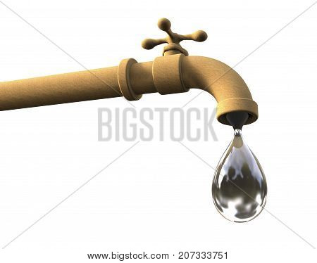 Safety of drinking water concept, 3D illustration showing old tap with dirty water and close-up view of water-borne microbes
