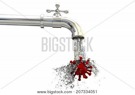 Safety of drinking water concept, 3D illustration showing tap water contaminated with virus