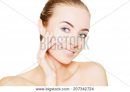 renovating skin concpet. woman face portrait with lifting marks
