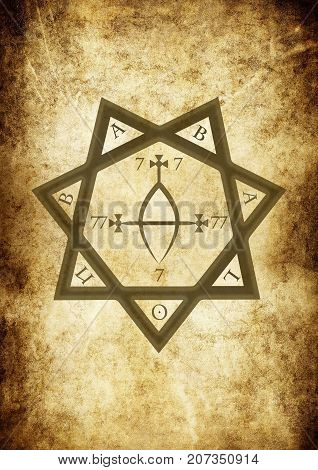 Symbol of the Goddess Babalon on a old paper