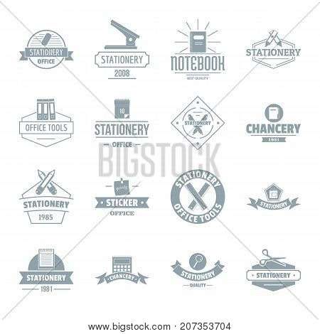 Stationery logo icons set. Simple illustration of 16 stationery logo vector icons for web