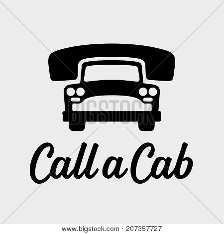 Call a cab, taxi service icon, cause a car by phone, order taxi concept, old car vector illustration