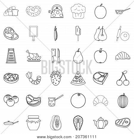 Food icons set. Outline style of 36 food vector icons for web isolated on white background