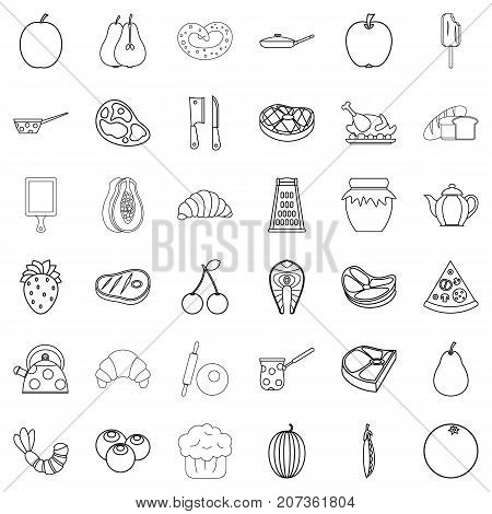 Strawberry icons set. Outline style of 36 strawberry vector icons for web isolated on white background