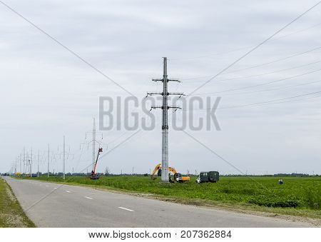Construction Of A High-voltage Power Line.