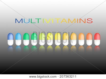Multivitamin label inspiration, icon concept vitamins pills, vector isolated