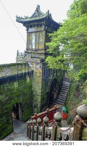 The Wudang MountainsHubei China. Many Taoist monasteries to be found thereIt's world heritate and famous in one of China. good weather sometime it a lot of the fog. It's specially name