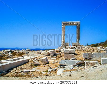 Portara - ruins of ancient temple of Delian Apollo on Naxos island, Cyclades, Greece