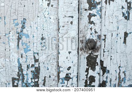 Old Wooden Painted Light Blue Rustic Background, Paint Peeling