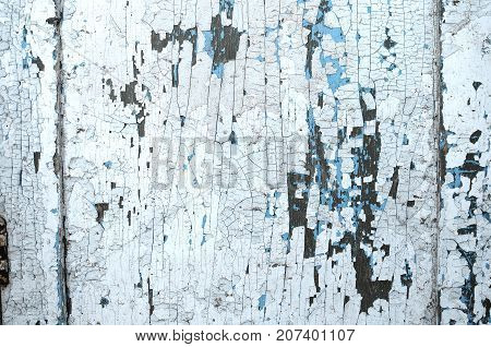 Old Wooden Painted Light Blue Rustic Background, Paint Peeling