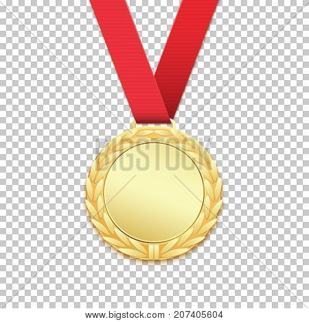 Gold medal isolated on transparent background. Vector illustration.