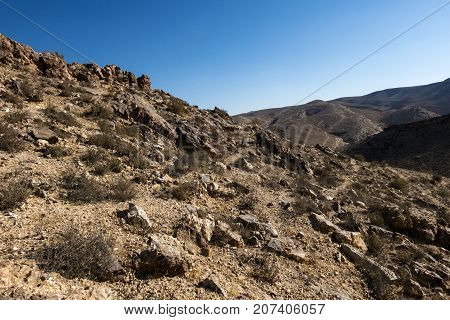 Rocky landscape of the Negev desert, near the city of Yeruham (Israel)