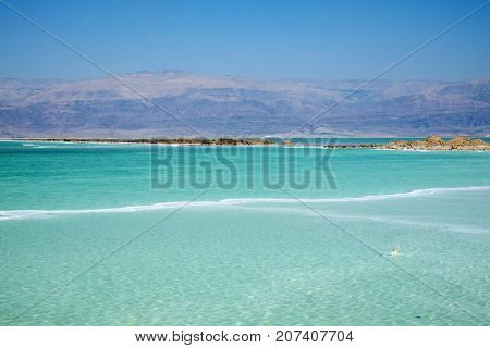 The Cote d'Azur of the Dead Sea and the ridges of the Edom Mountains on the other shore