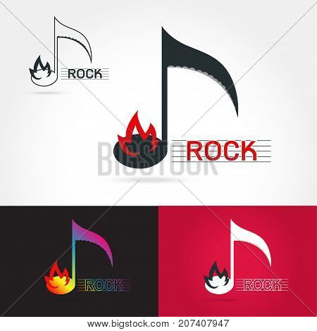 Template logo for a musical rock band with scythe fire. Rock music vector grunge logoon white background Vector illustration