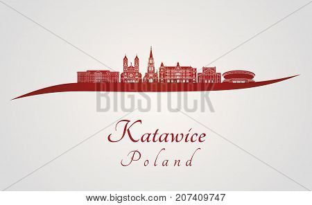 Katowice Skyline In Red