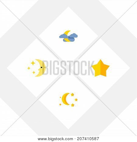 Flat Icon Night Set Of Bedtime, Starlet, Midnight And Other Vector Objects
