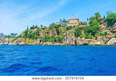 Ancient Tower On Antalya's Cliff